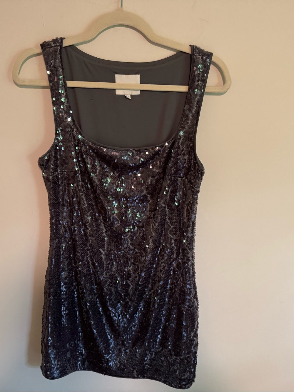 Reformation Sequin Mini Dress | Charcoal Gunmetal | Scoop Neck | Size 6